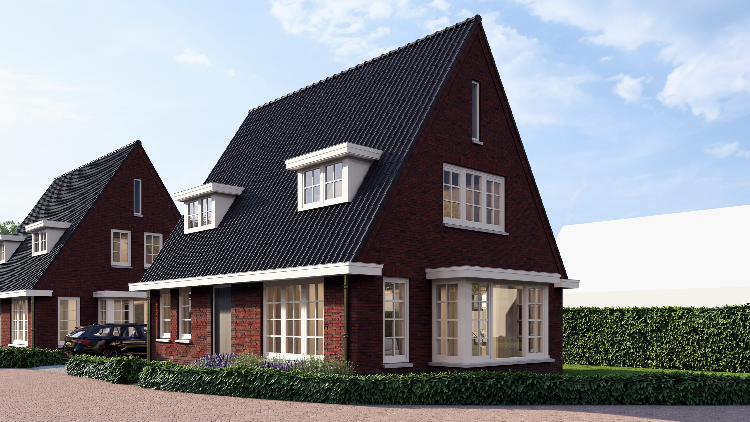Zijaanzicht van een vrijstaande woning