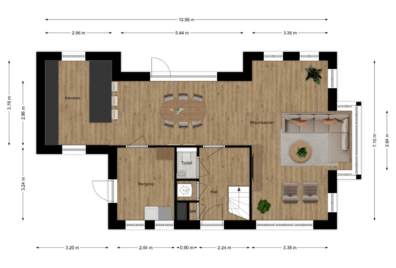 Begane grond plattegrond van een vrijstaande woning